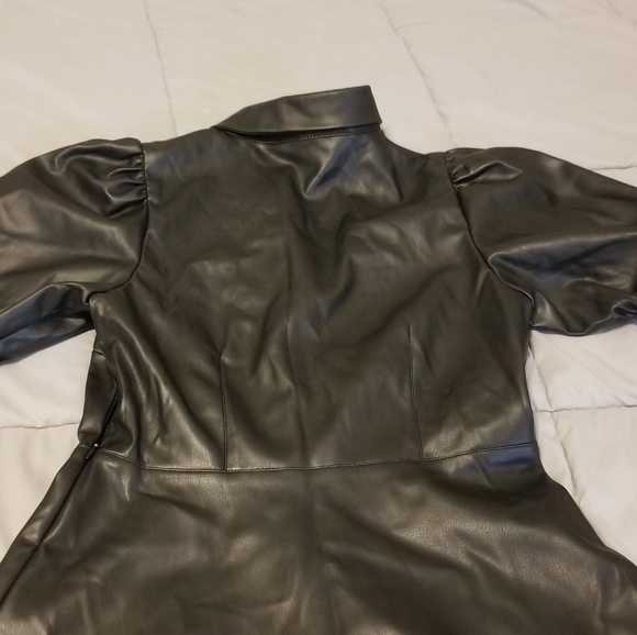 Zara black faux leather puff sleeve a line dress - Picture 9 of 9
